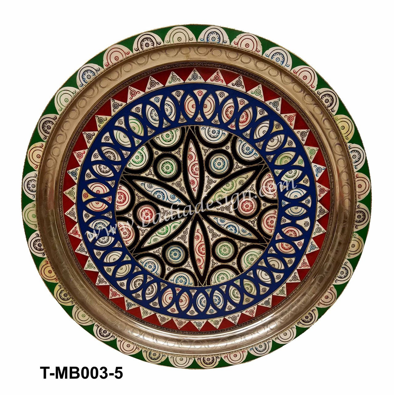 Decorative Moroccan tray with geometric pattern on a white background