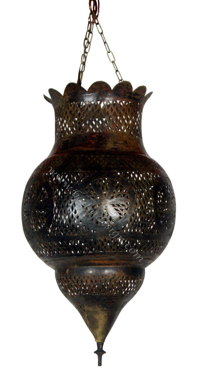 Aged Moroccan Brass Lamp with Arabesque Design