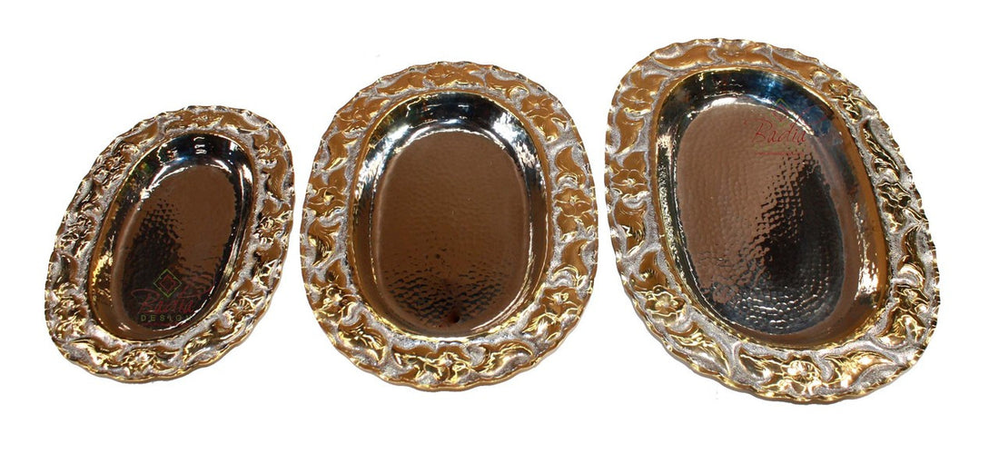 Oval-Shaped Moroccan Engraved Brass and Silver Tray