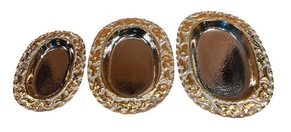 Oval-Shaped Moroccan Engraved Brass and Silver Tray