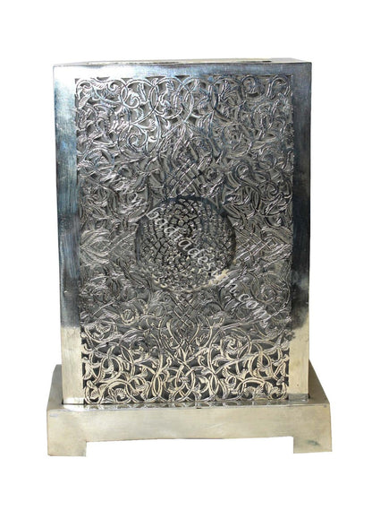 Silver Metal Tabletop Lamp with White Glass