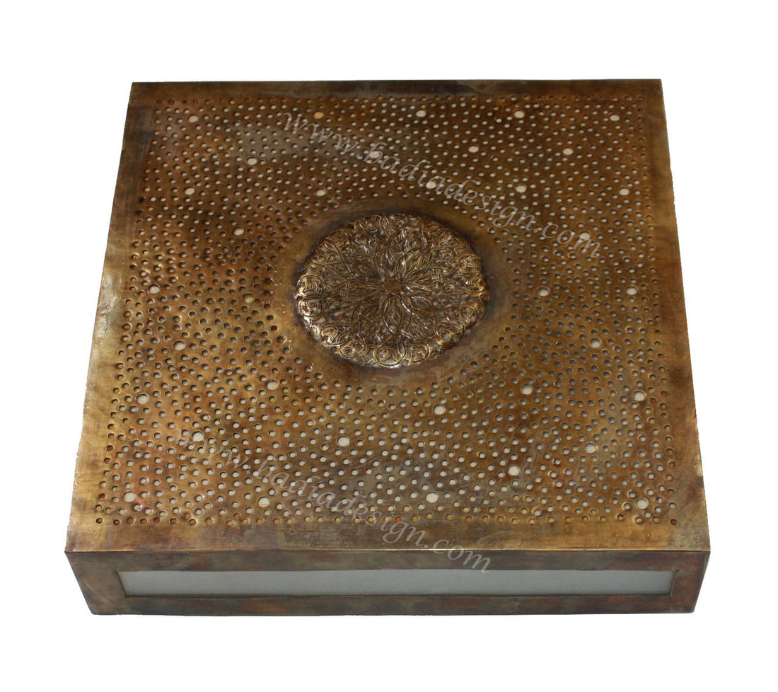 Square Brass Wall Sconce with White Glass