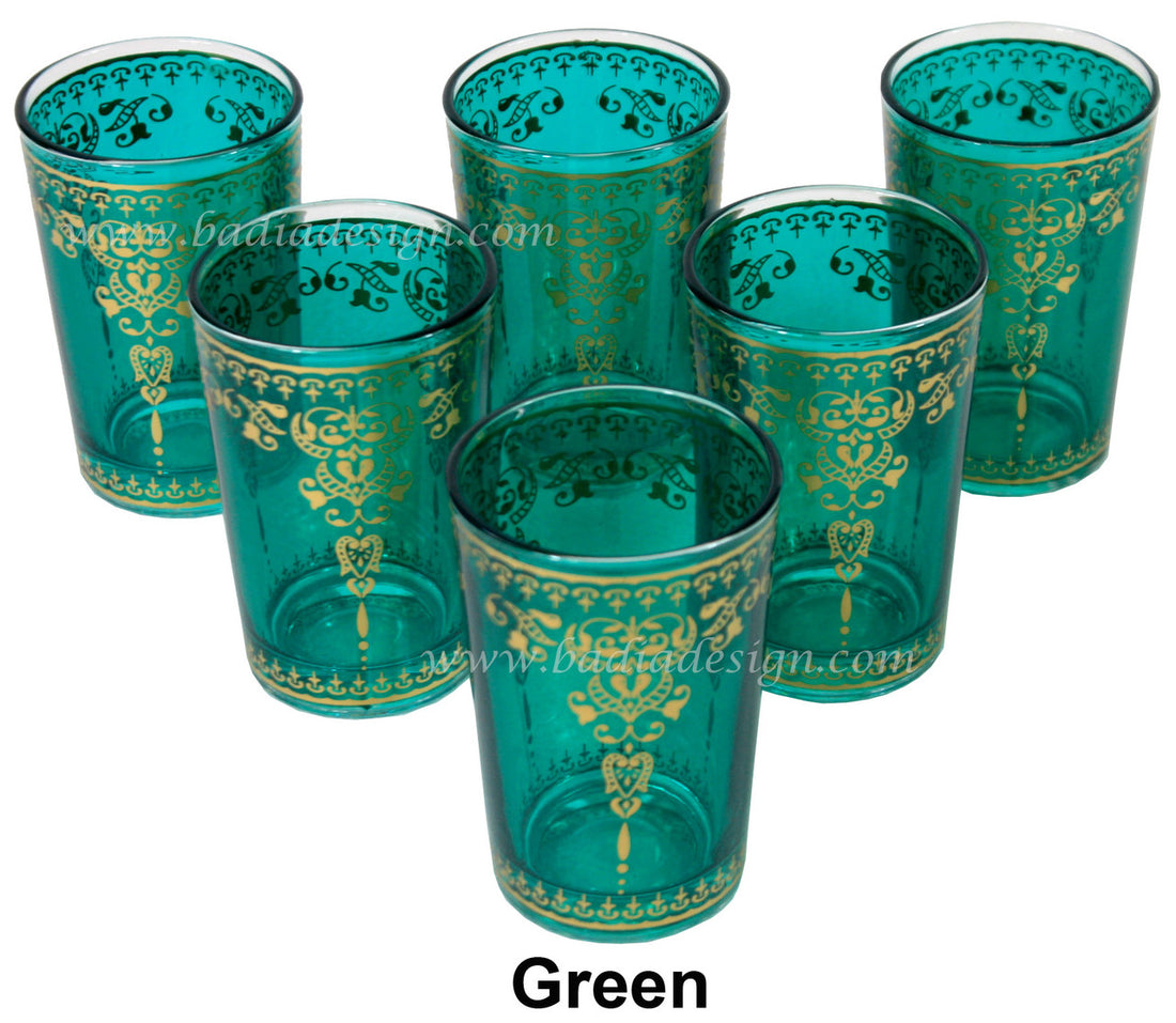 Authentic Green Moroccan Motif Tea Glass Set