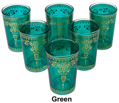 Authentic Green Moroccan Motif Tea Glass Set