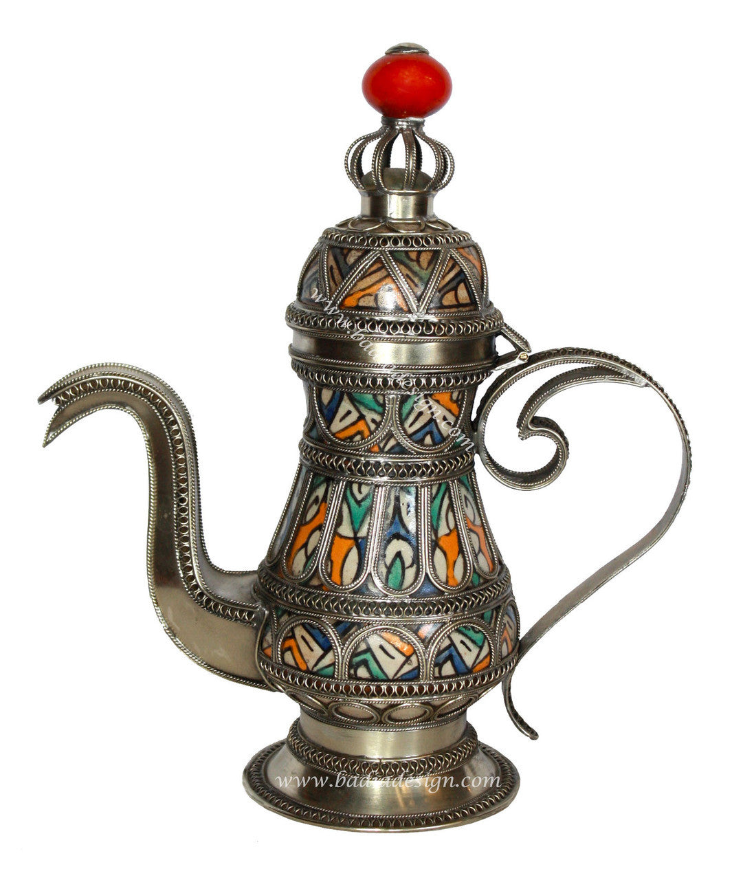 Moroccan Multi-Color Decorative Metal and Ceramic Teapot