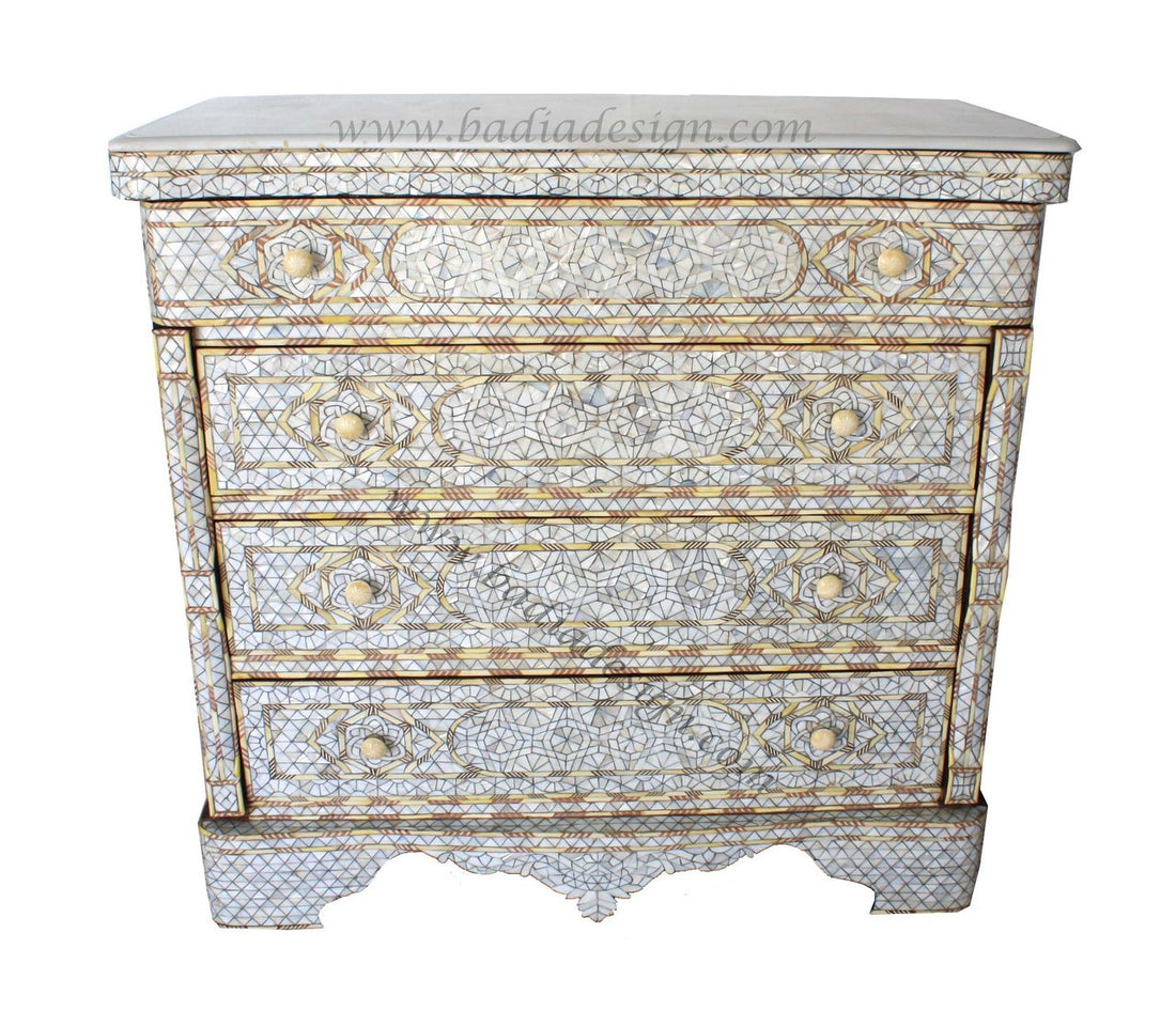 Mother of Pearl Dresser with White Marble Top