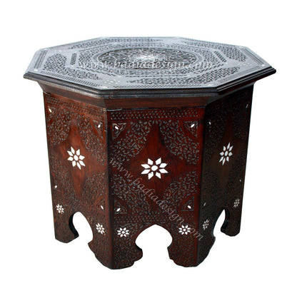 Mother of Pearl Inlay Wooden Side Table