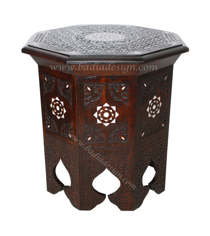 Mother of Pearl Inlaid Wooden Side Table