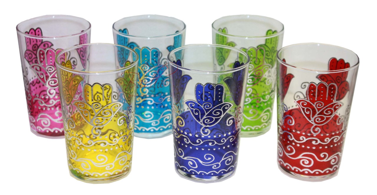 Multi-Color Khamsa Hand Beverage Glass Set