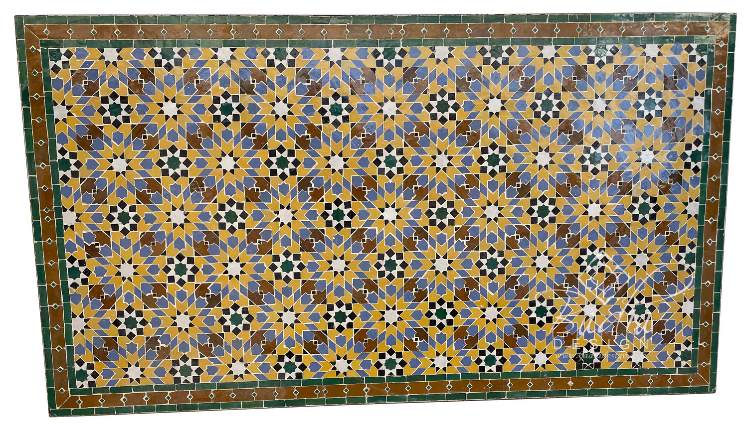 Brown Multi-Color Rectangular Tile Table Top with Intricate Color Designs