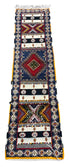 Navy Blue Moroccan Runner Rug with Red Geometric Designs