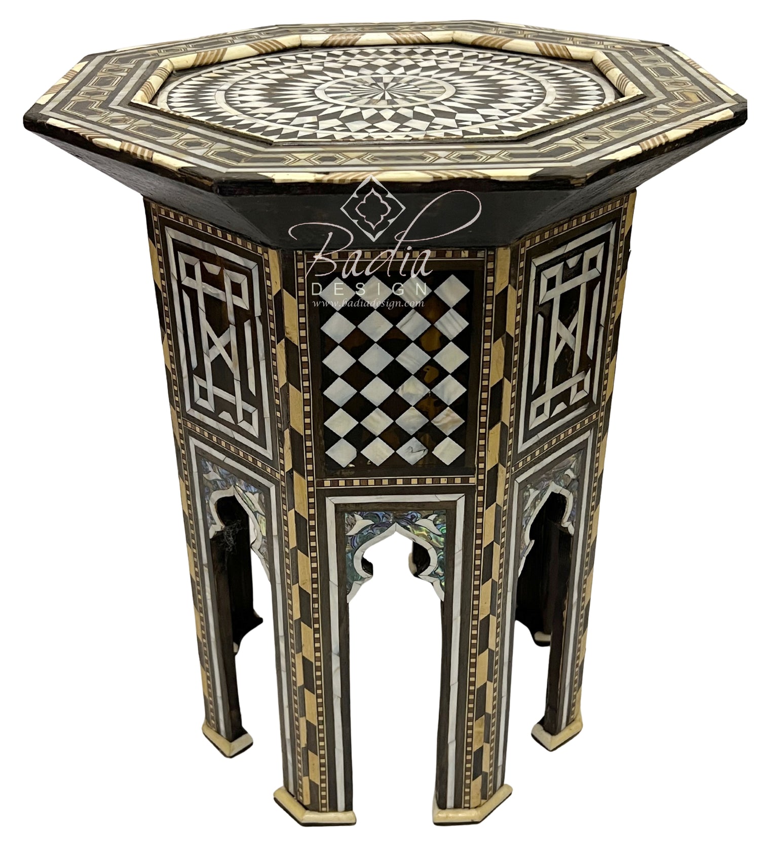 Octagonal Accent Table with Mother of Pearl Inlay