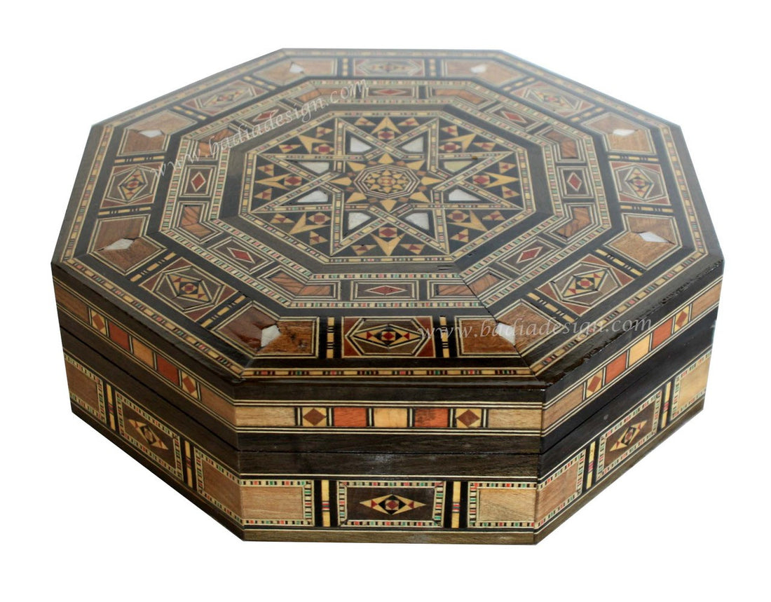 Octagonal Moroccan Inlaid Wooden Jewelry Box
