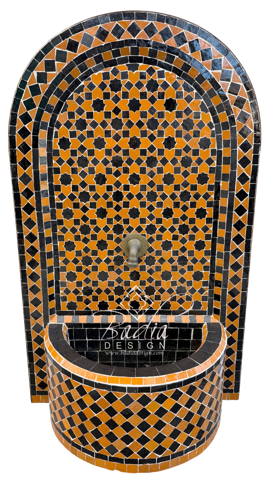 Orange and Brown Moroccan Mosaic Tile Water Fountain