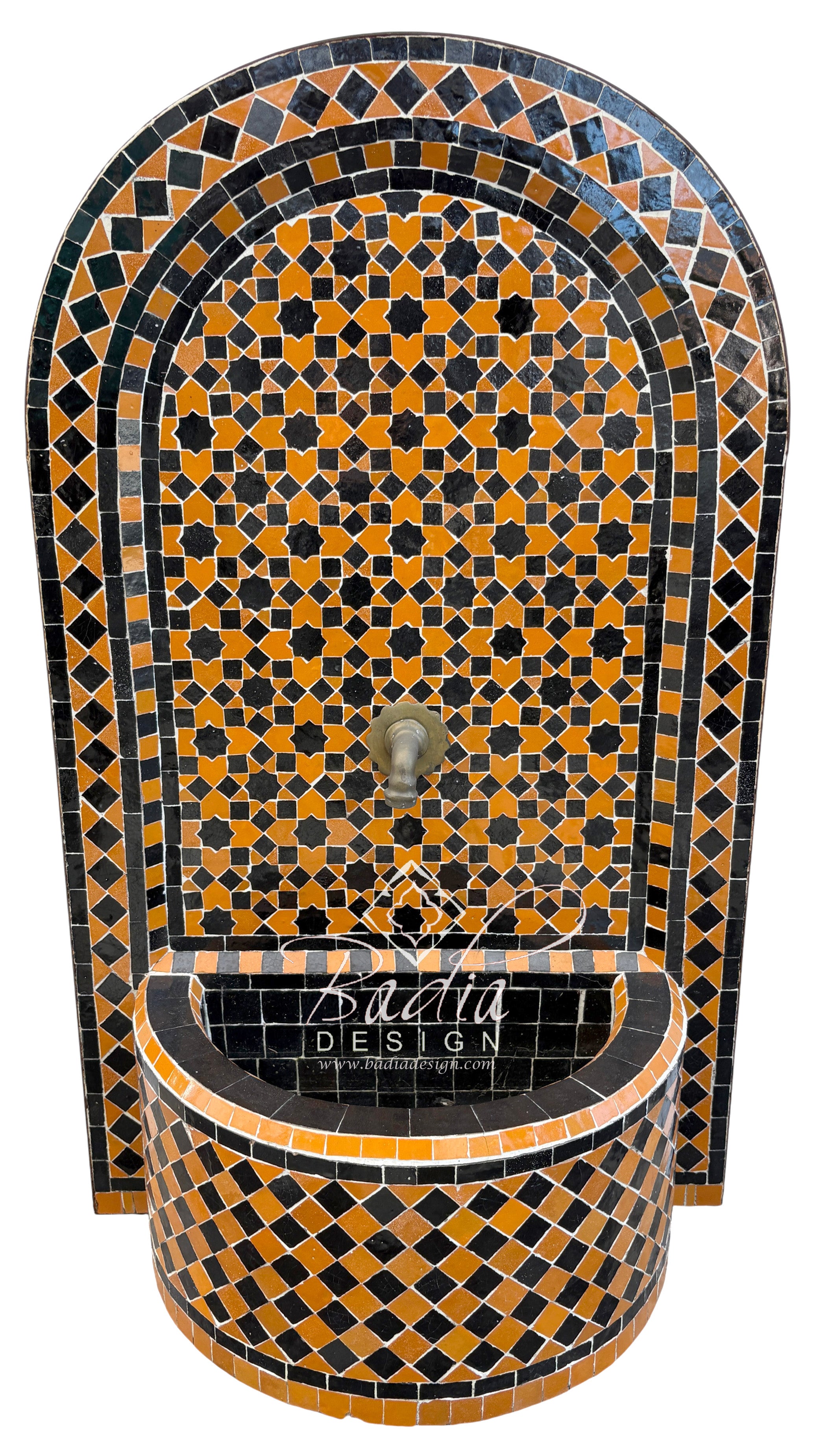 Orange and Brown Moroccan Mosaic Tile Water Fountain