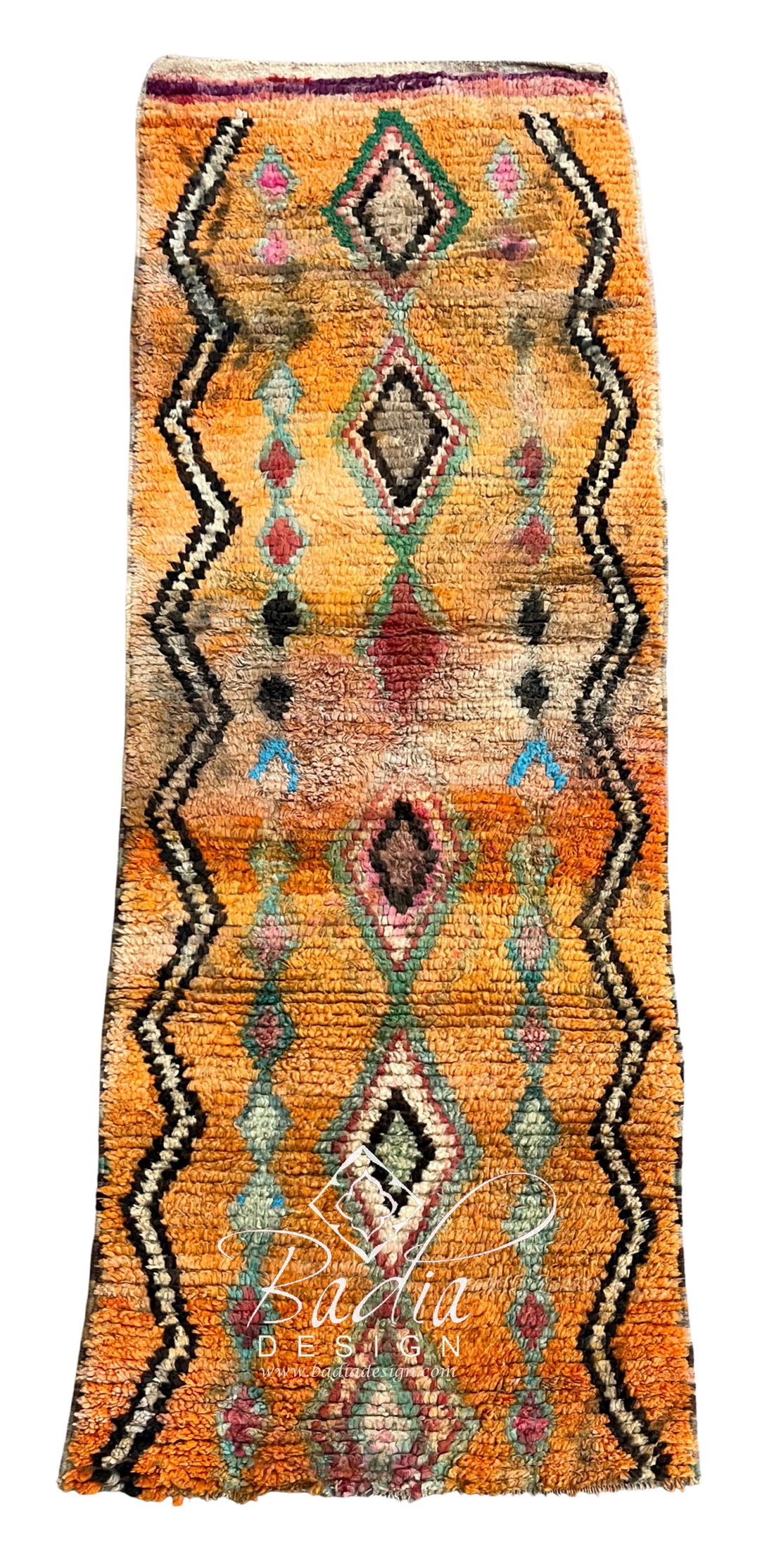 Orange Moroccan Runner Rug with Geometric Designs