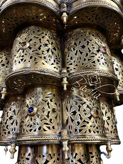 Ornate Intricately Designed Brass Chandelier