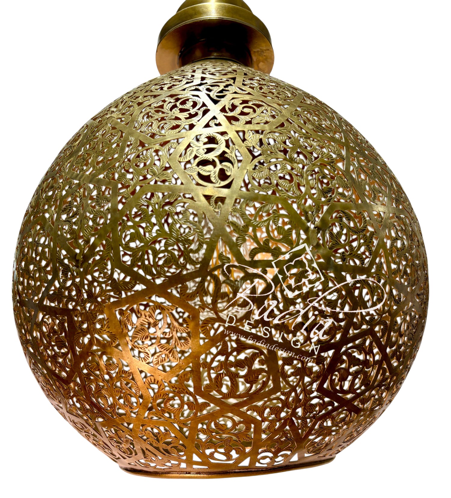 Ornate Brass Hanging Lantern with Arabesque Cutouts