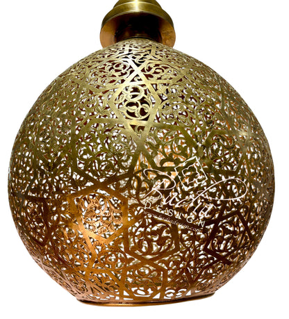 Ornate Brass Hanging Lantern with Arabesque Cutouts