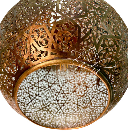 Ornate Brass Hanging Lantern with Arabesque Cutouts