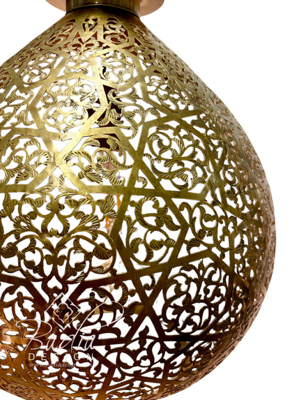 Ornate Brass Hanging Lantern with Arabesque Cutouts