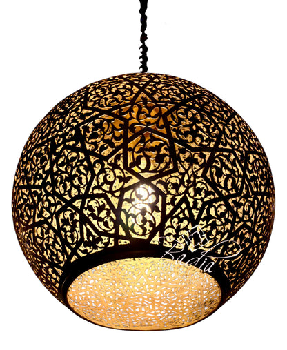 Ornate Brass Hanging Lantern with Arabesque Cutouts