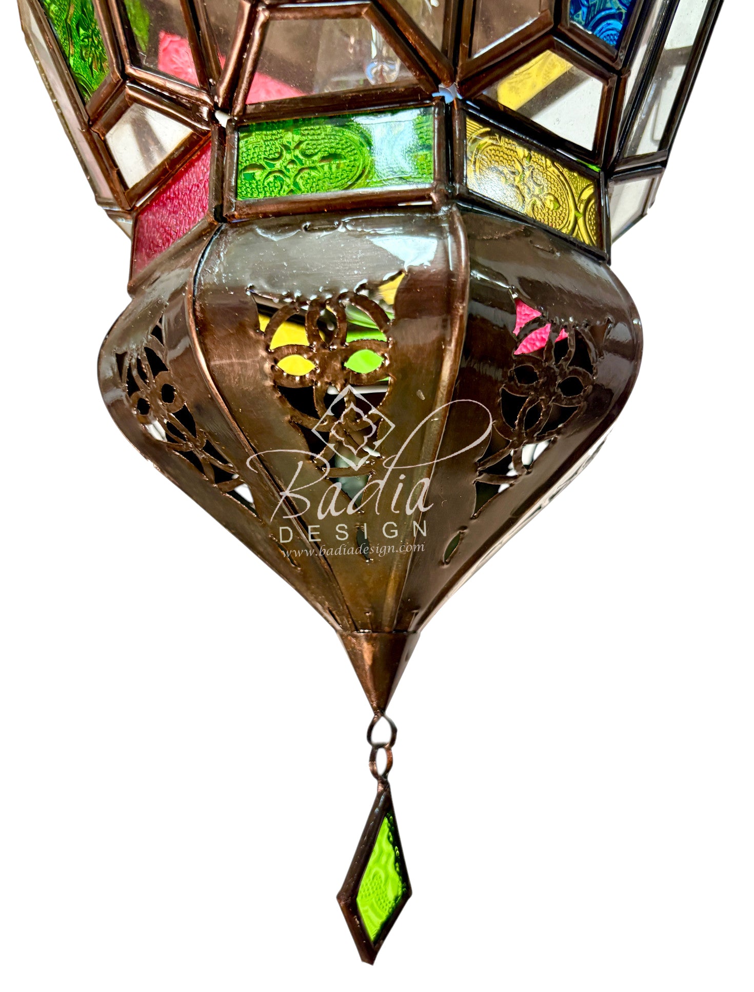 Ornate Hanging Lantern with Multi-Color Glass
