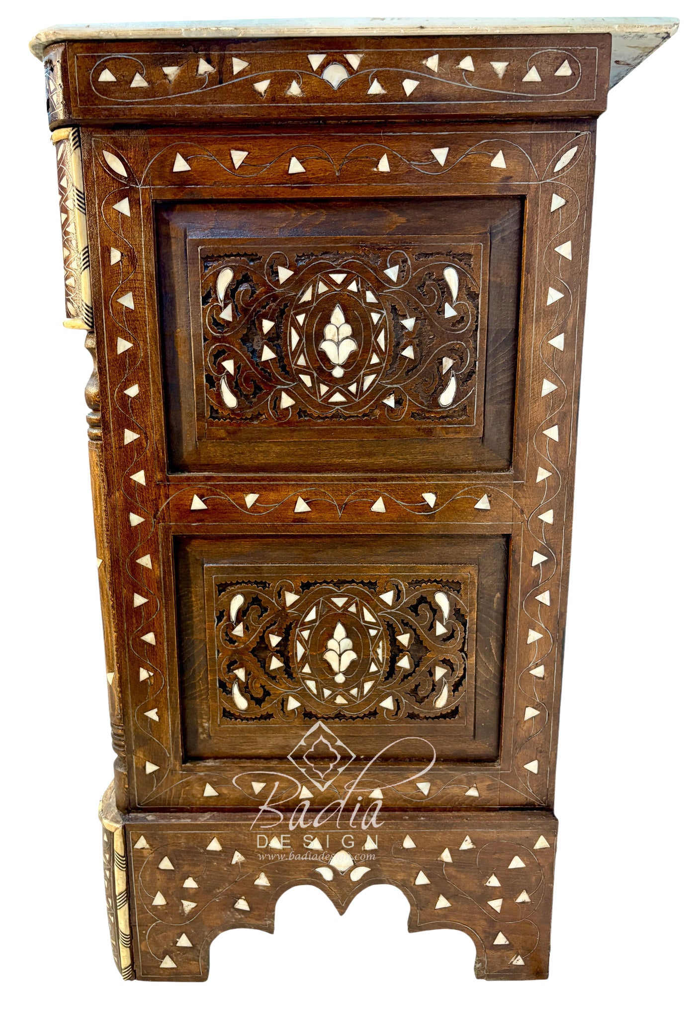 Ornate Wooden Dresser with Decorative Inlay