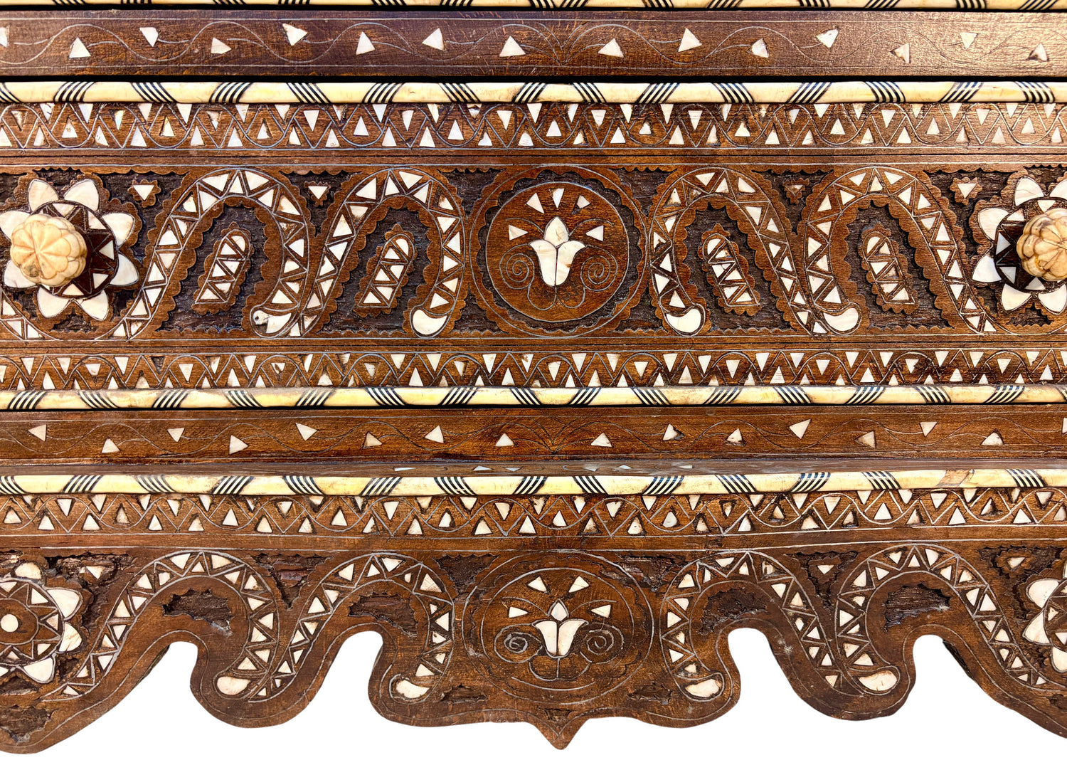 Ornate Wooden Dresser with Decorative Inlay