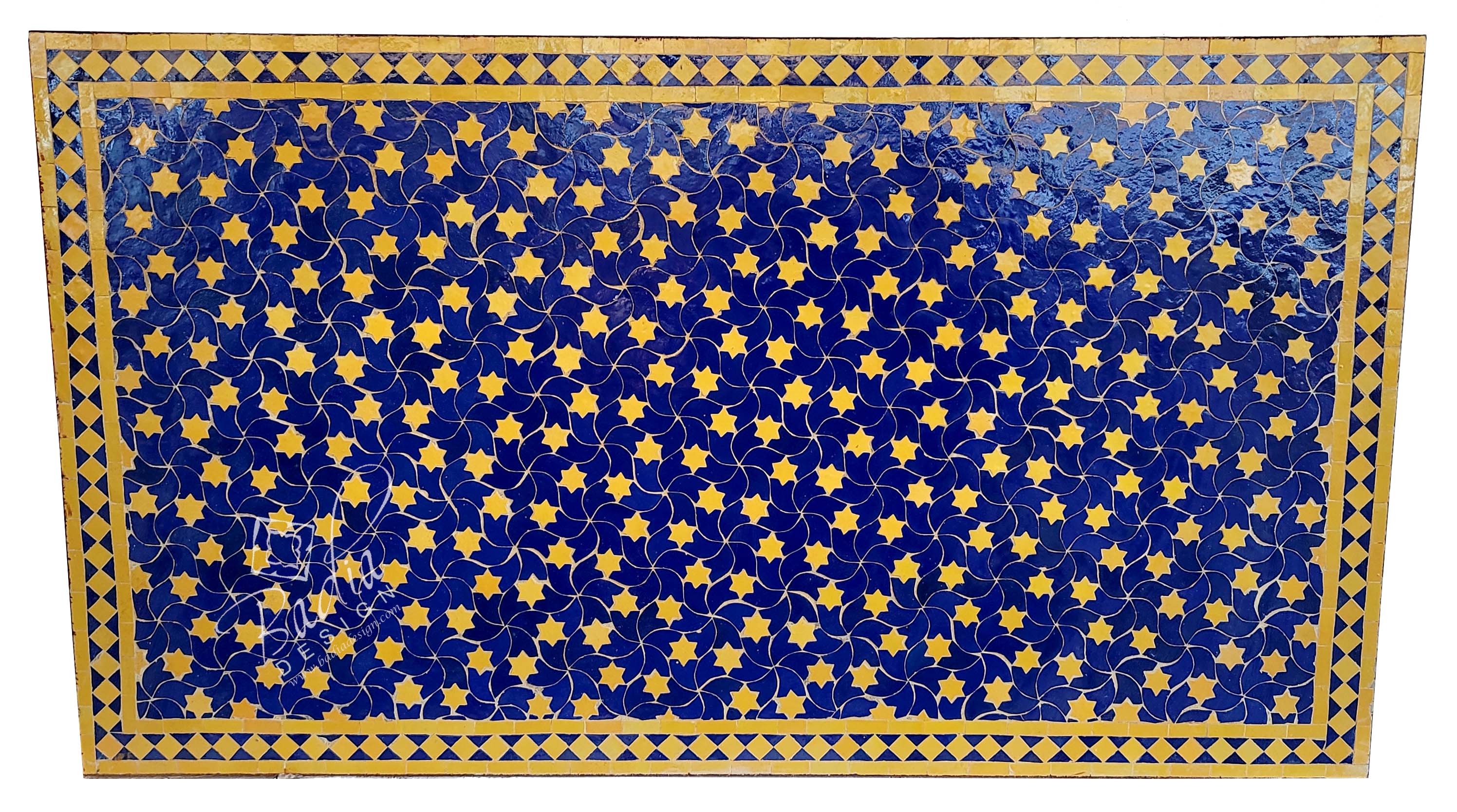 36"W x 63"L Blue and Yellow Intricate Mosaic Tile Table Top