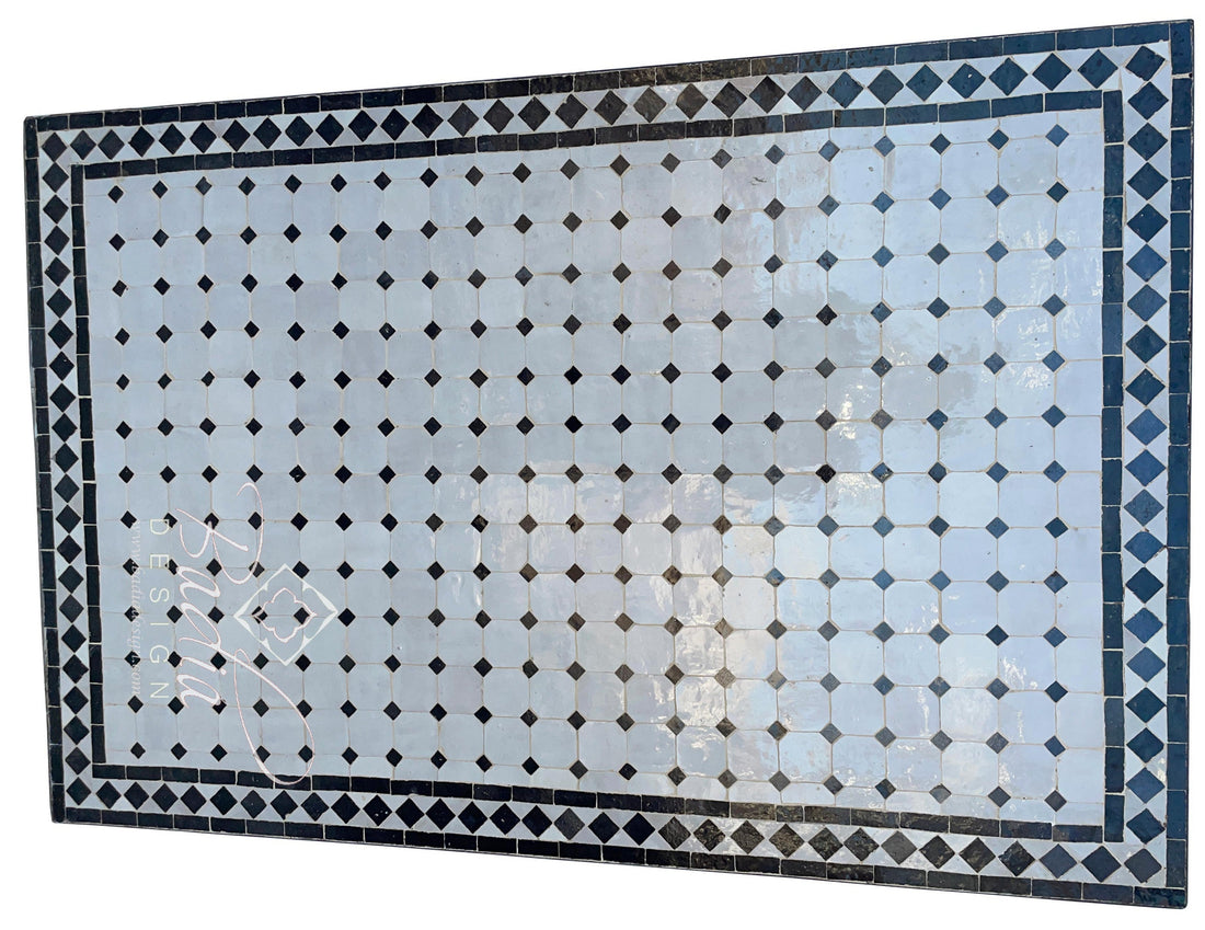 Moroccan Black and Off White Mosaic Tile Table Top