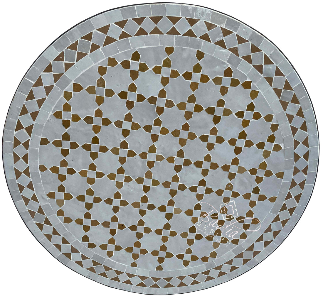 Moroccan Round White and Olive Tile Table Top