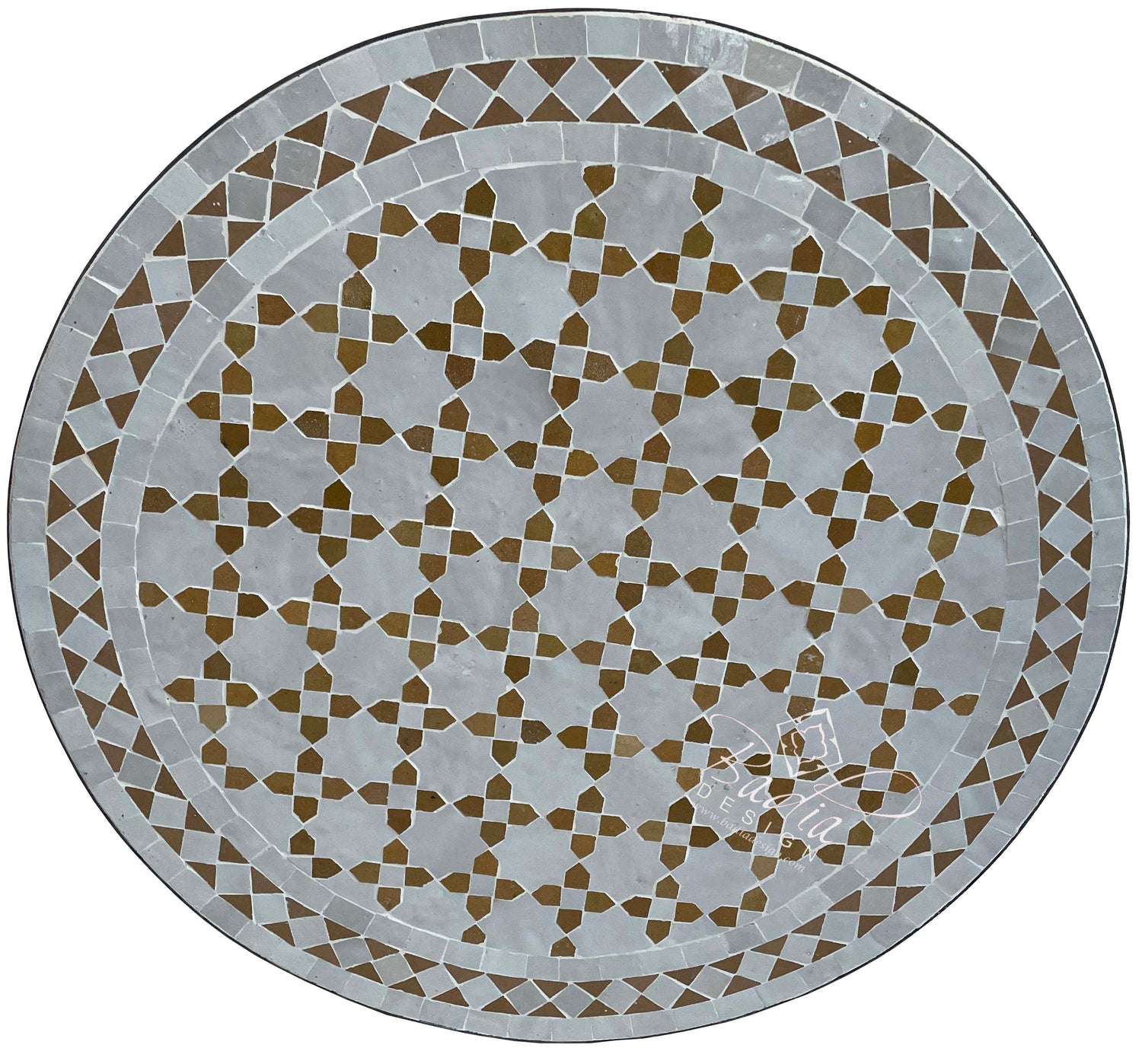 Moroccan Round White and Olive Tile Table Top
