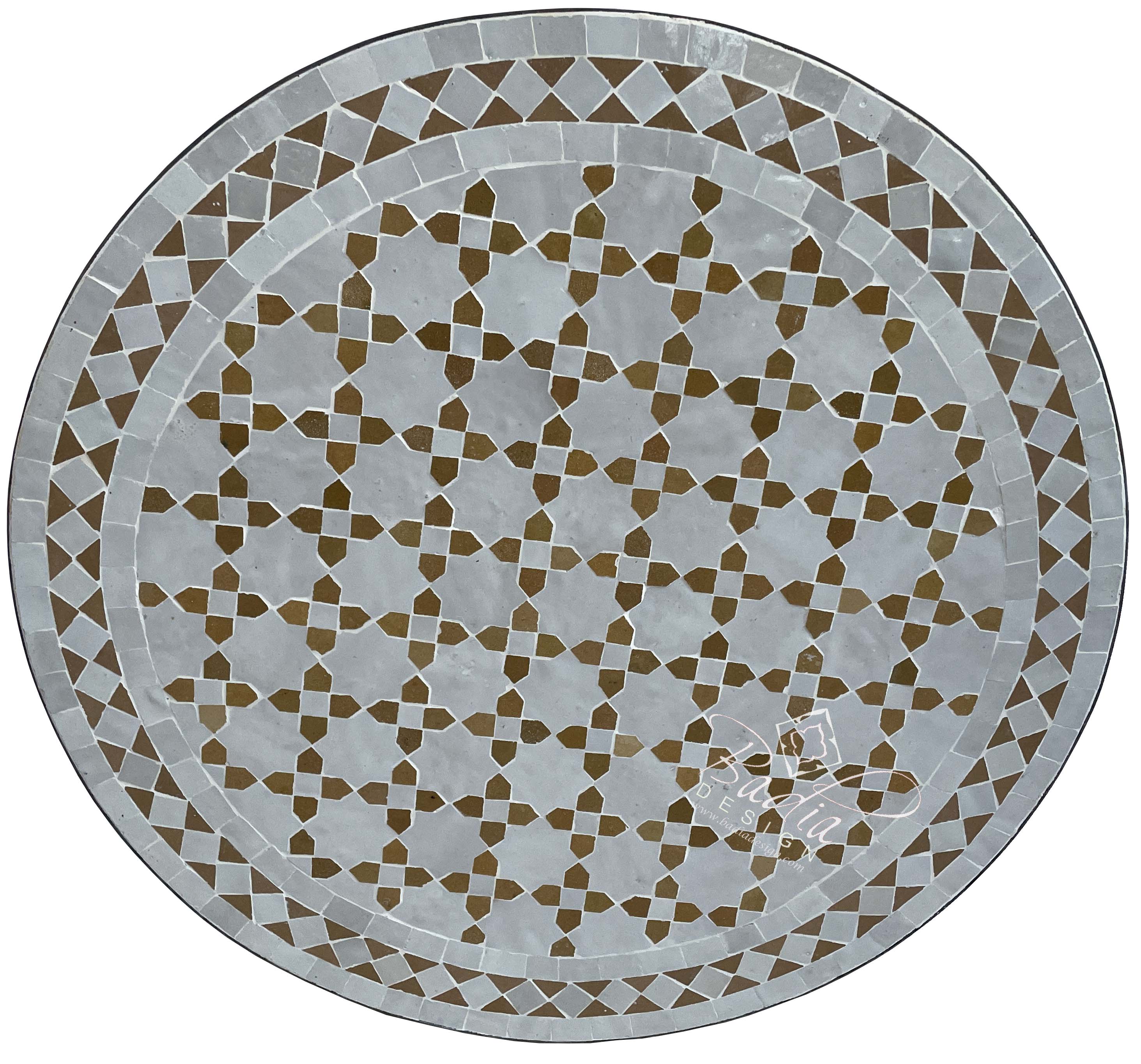 Moroccan Round White and Olive Tile Table Top