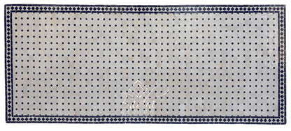 40"W x 96"L Moroccan Mosaic Blue and Off-White Tile Table