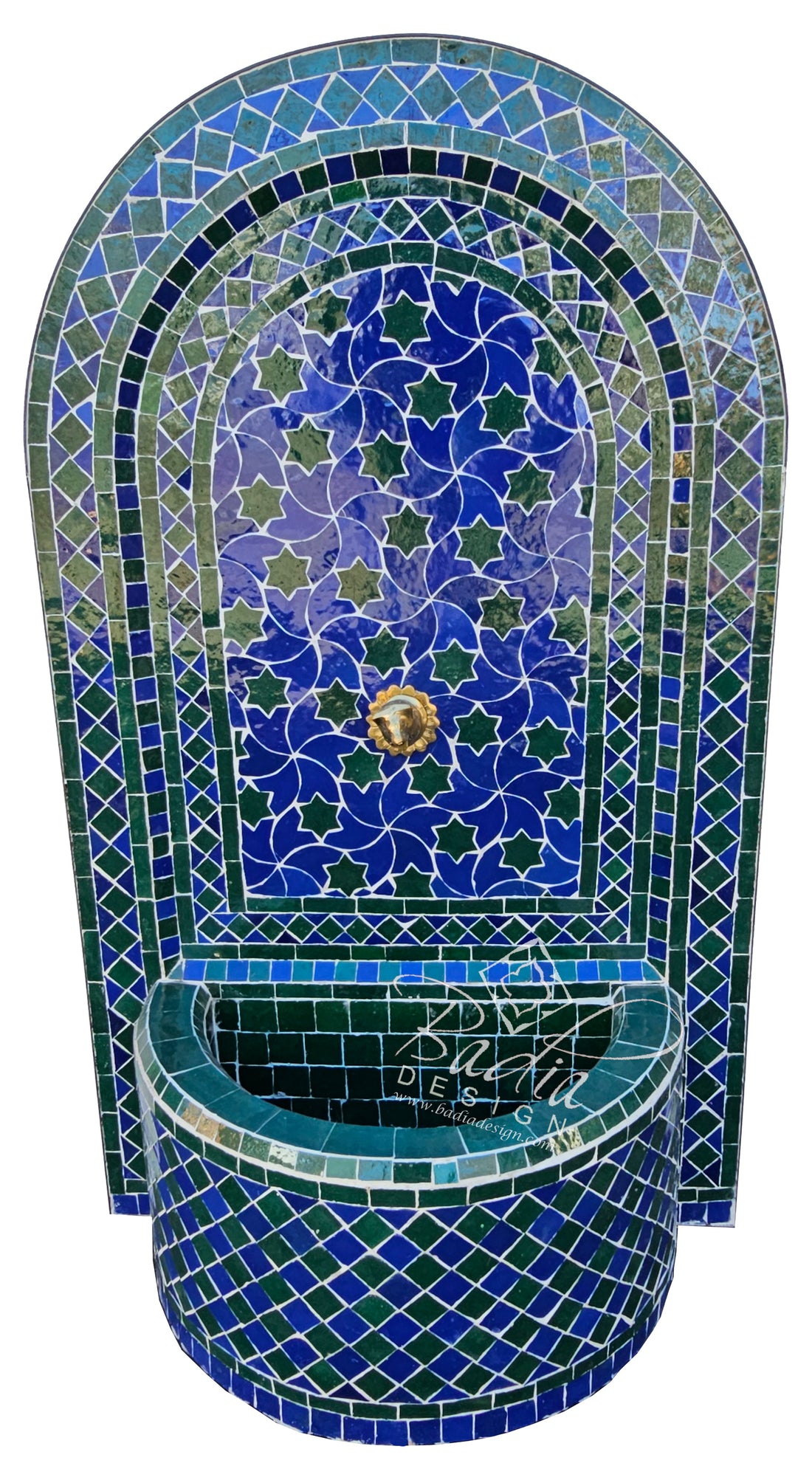 Moroccan Green and Blue Arch Top Tile Water Fountain