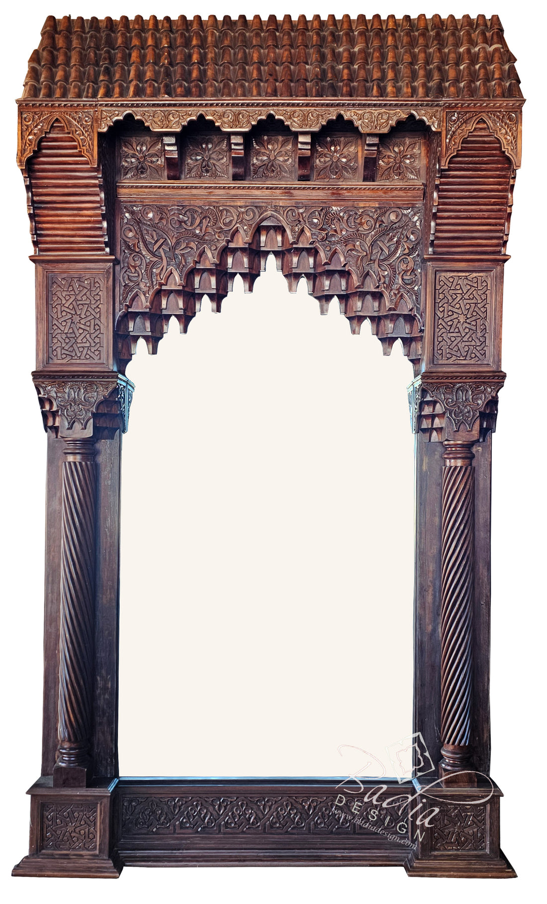 Large VIntage Stained Hand Carved Wooden Mirror