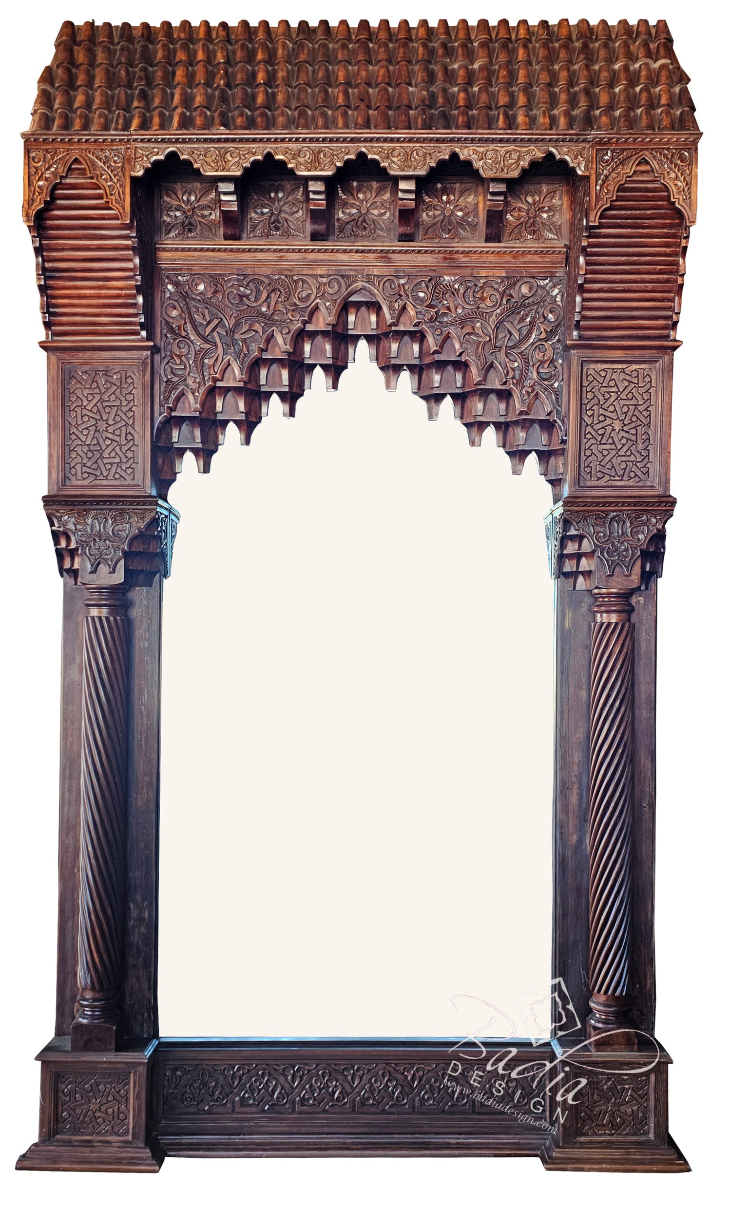 Large VIntage Stained Hand Carved Wooden Mirror