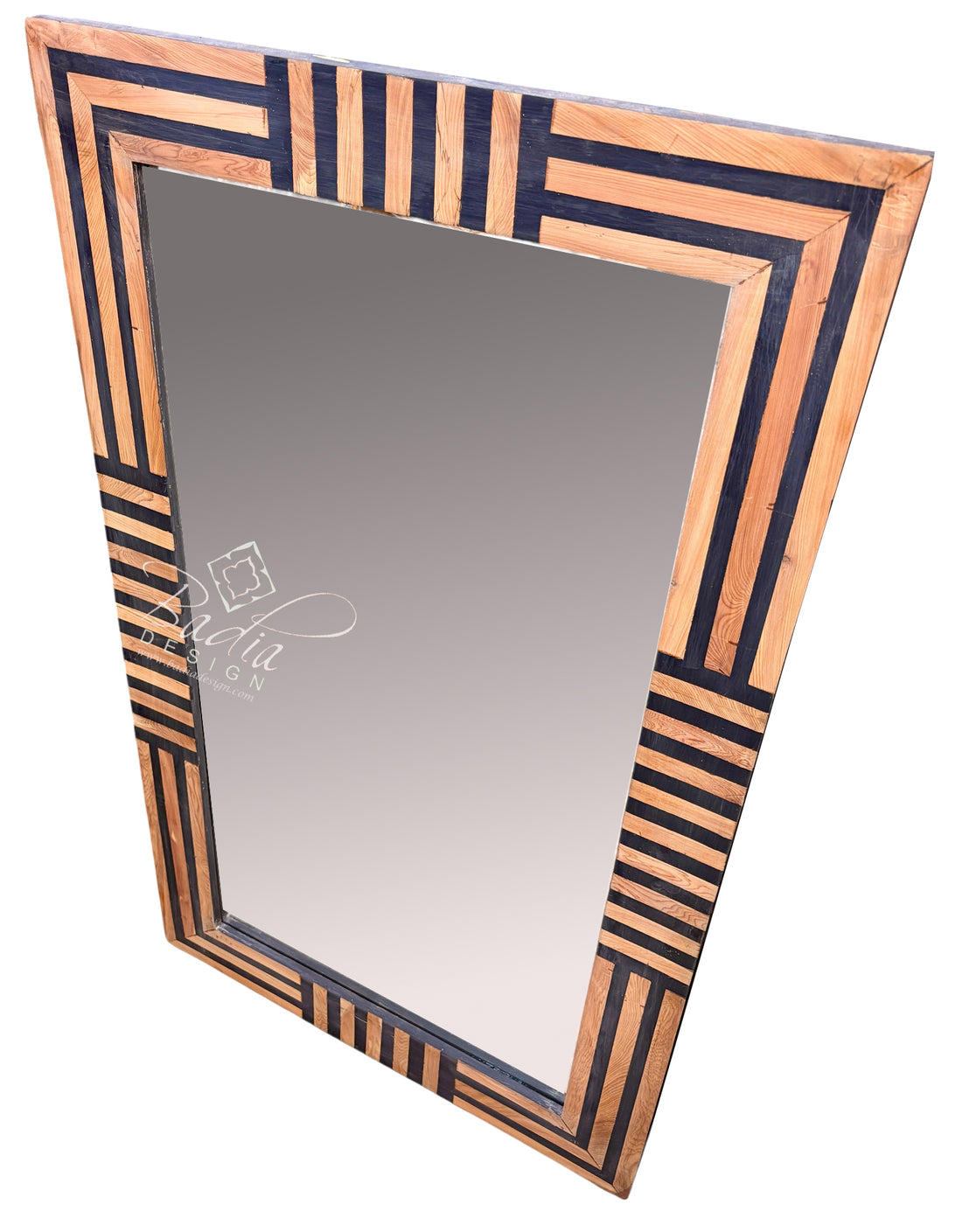 Rectangular Black and Beige Resin and Wood Accent Mirror
