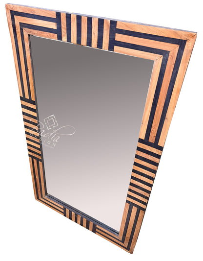 Rectangular Black and Beige Resin and Wood Accent Mirror