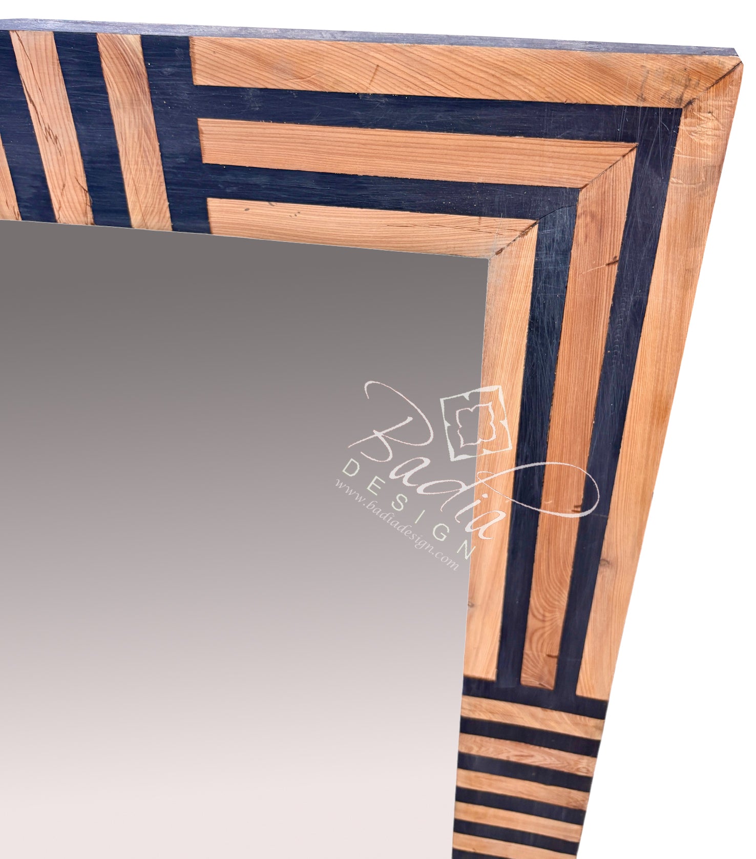 Rectangular Black and Beige Resin and Wood Accent Mirror
