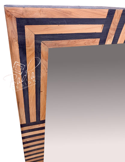 Rectangular Black and Beige Resin and Wood Accent Mirror