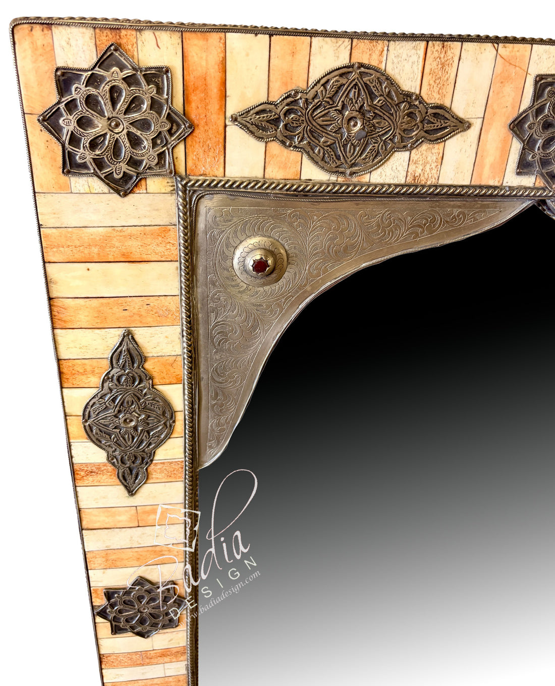 Rectangular Metal and Bone Accent Mirror