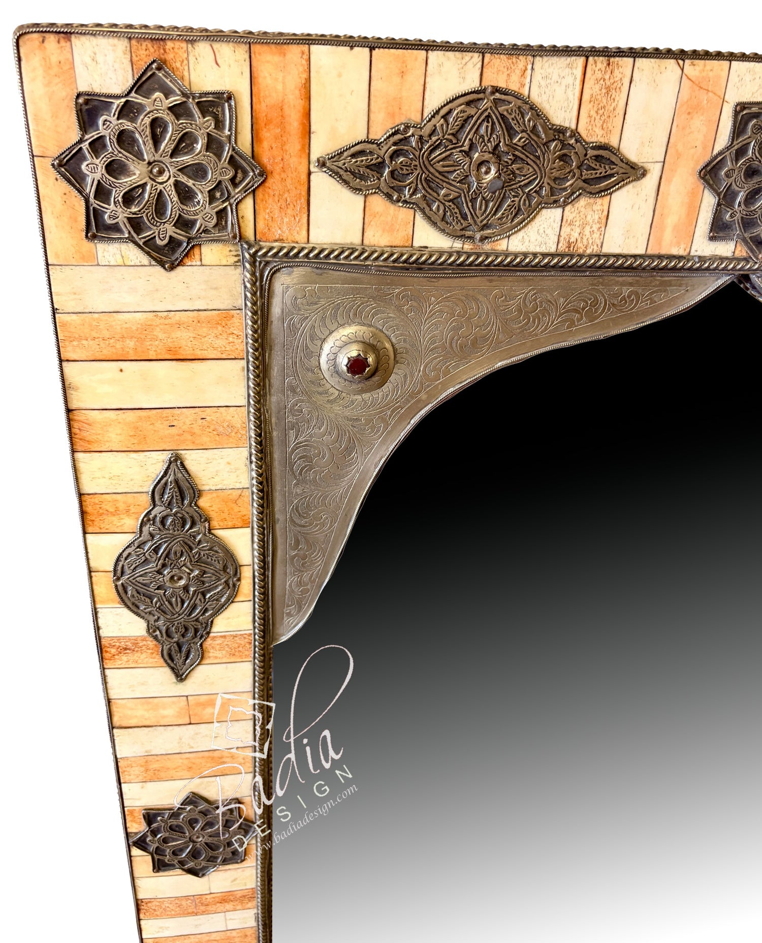Rectangular Metal and Bone Accent Mirror