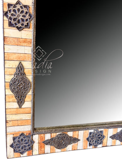 Rectangular Metal and Bone Accent Mirror