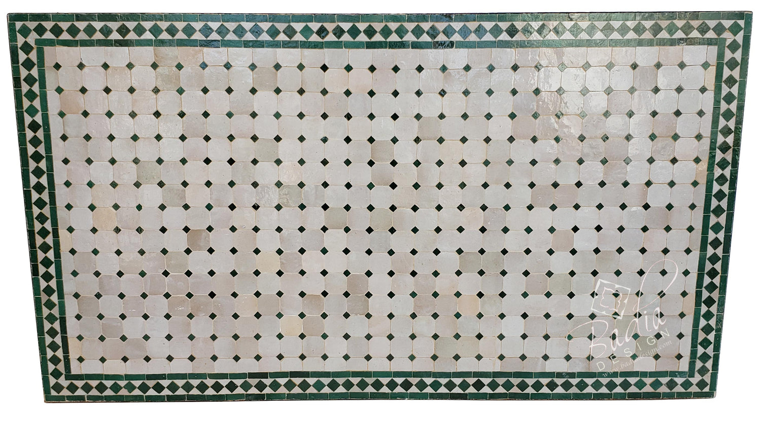 36"W x 63"L Beige and Green Moroccan Mosaic Tile Table Top