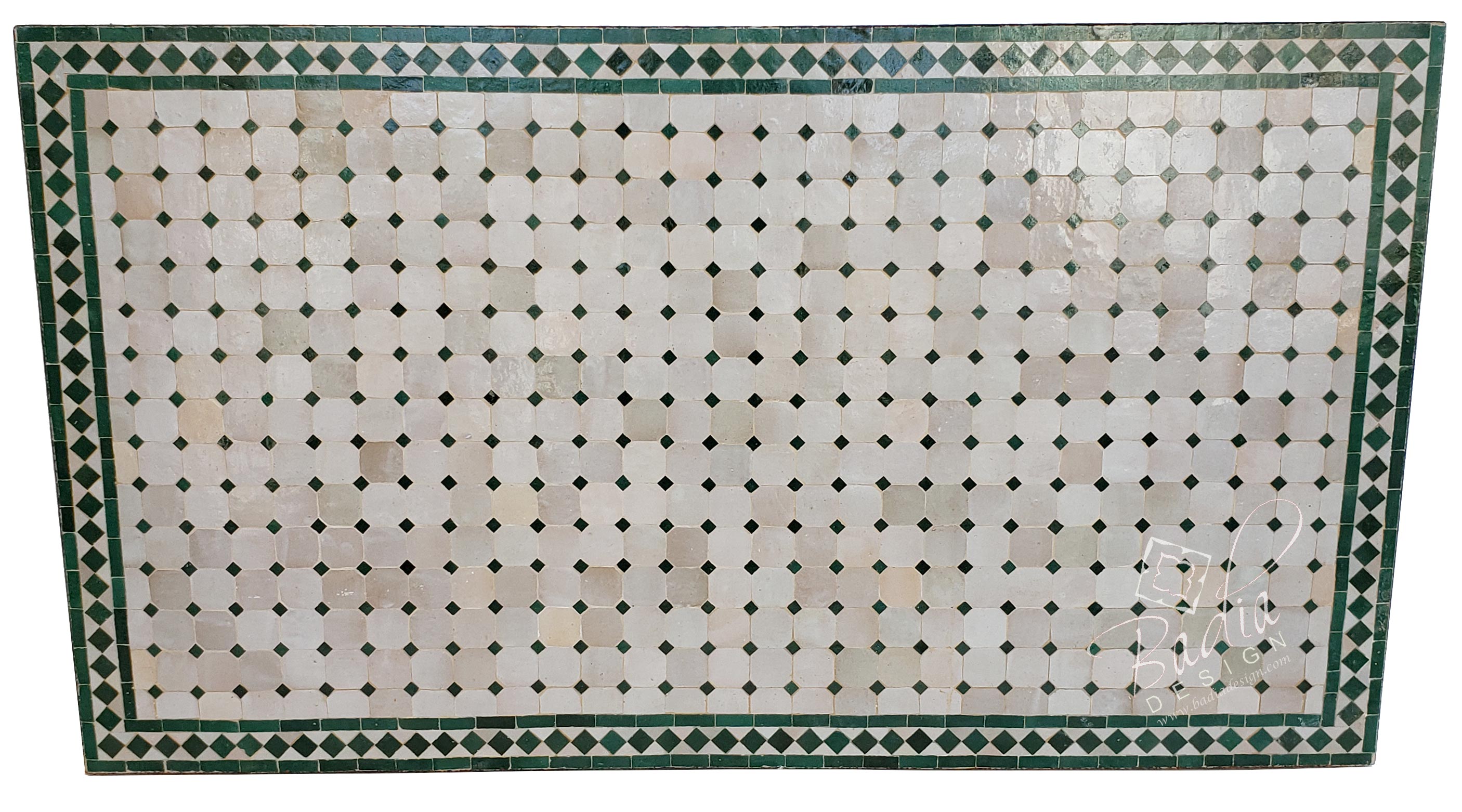 36"W x 63"L Beige and Green Moroccan Mosaic Tile Table Top