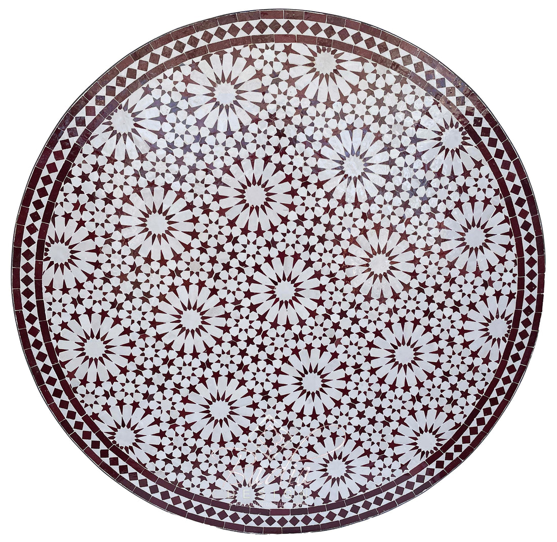 Brick Red and White Moroccan Mosaic Tile Table Top