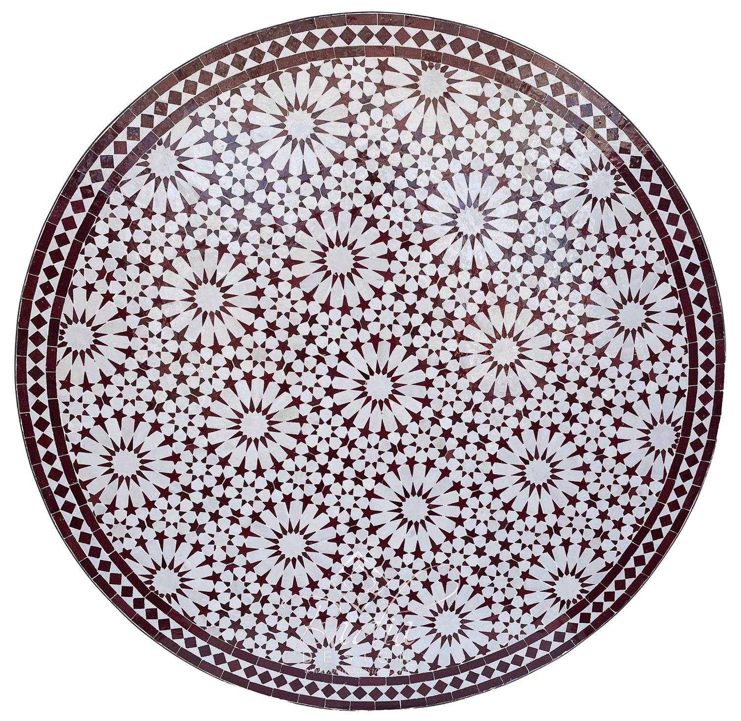 Brick Red and White Moroccan Mosaic Tile Table Top