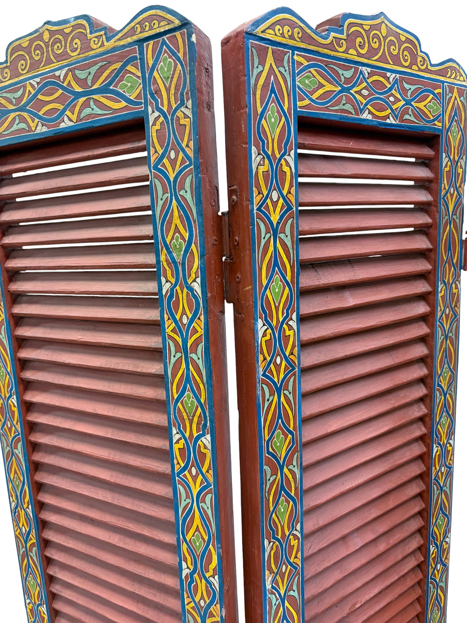 Red Multi-Color Geometric Folding Wood Room Divider